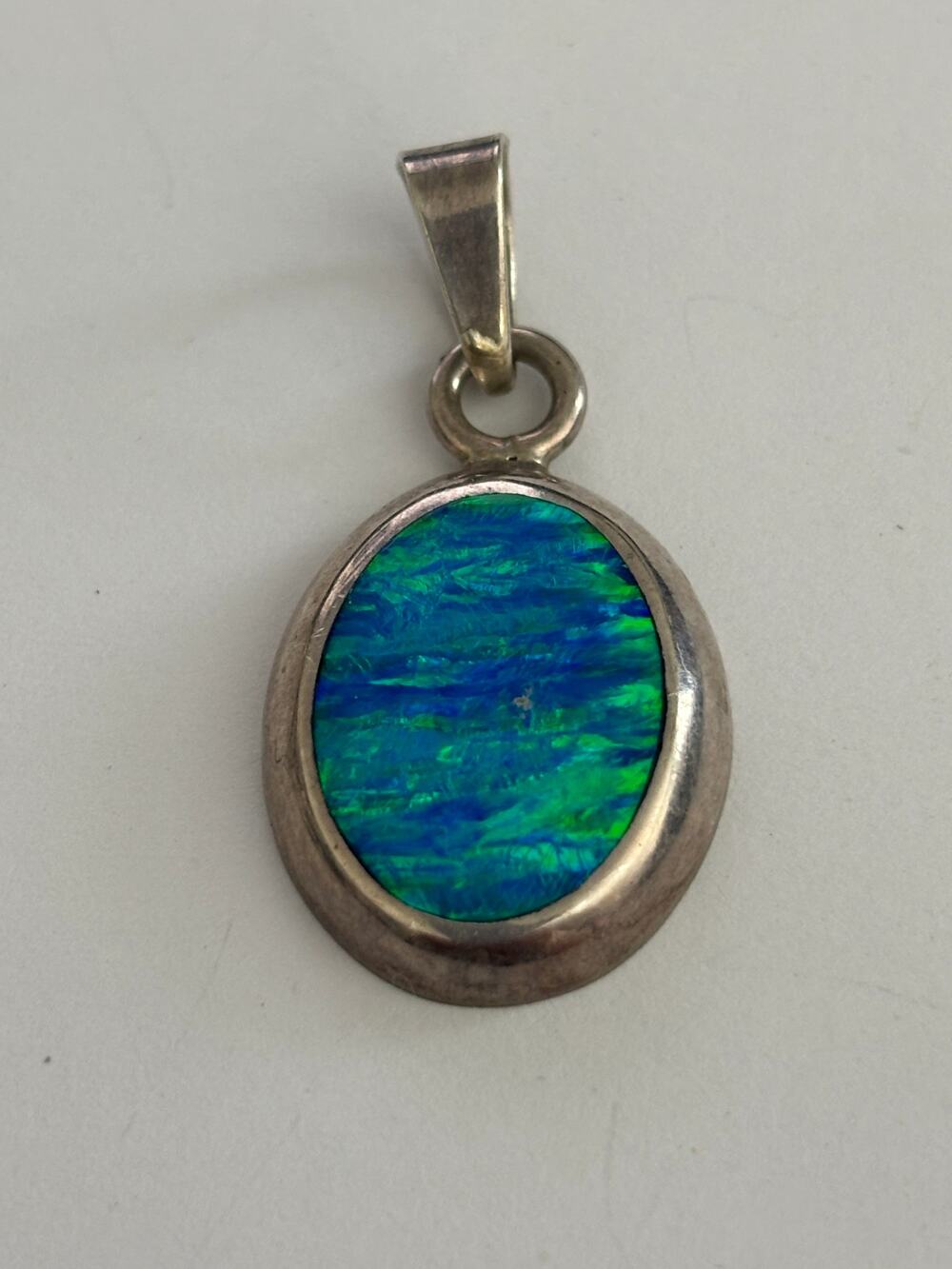 Solid Sterling Silver Faux Opal Pendant